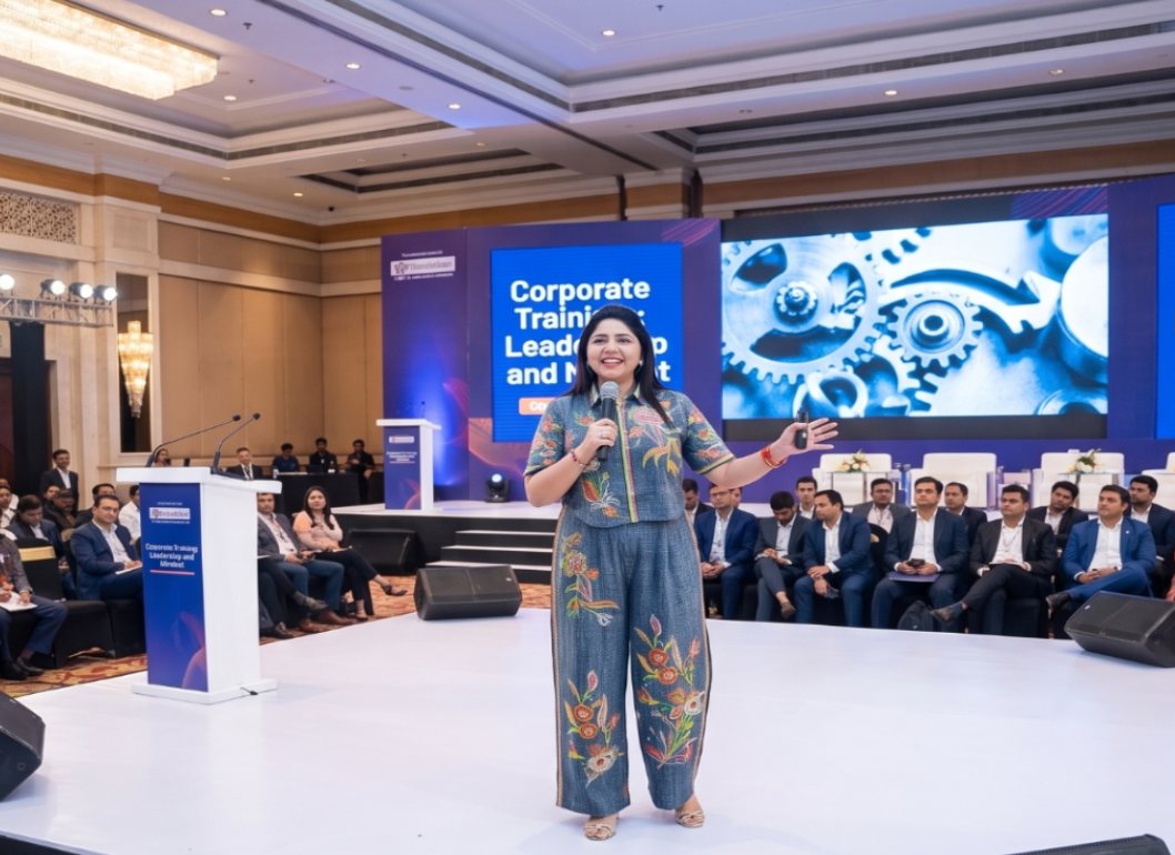 Garima Tripathi speaking at a corporate leadership and mindset training